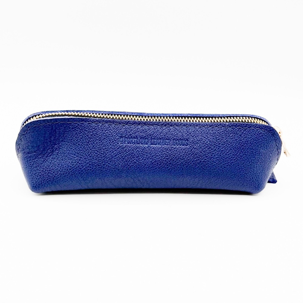 Portland Leather Goods Blue Leather Pencil Case Makeup Pouch Gold Zip Mexico